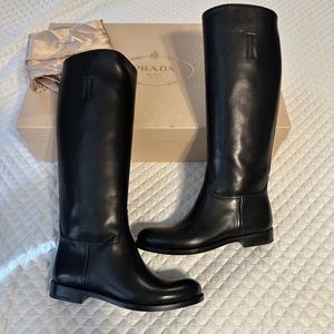 MINT Prada Calzature Donna Riding Boots, 37M EUR, 7US, Color Black Retails $1350